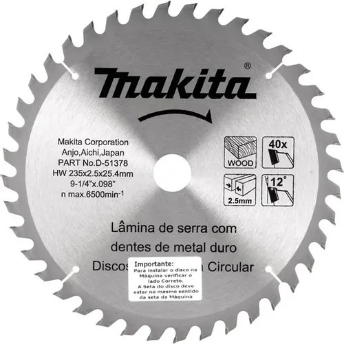 Disco Serra 40 Dentes 235 x 25,4 mm 10 unidades D-51378-10 Makita