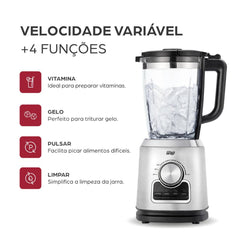 Liquidificador com Copo de Vidro WAP WB2000 2L com Potência de 900W Velocidade variável 127V