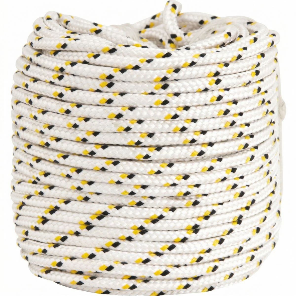Corda Multifilamento Trançada Vonder 10,0mm  x 220 m 10,0kg Branca Detalhes em Preto e Amarelo