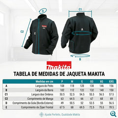 Jaqueta Térmica Aquecida Makita DCJ205ZS 18V LXT Tam P Impermeável  Ideal para Frio Sem Bateria