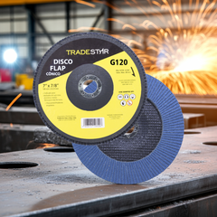 Disco Flap 180 mm G120 Fibra Cônico Azul Aço e Inox Tradestar
