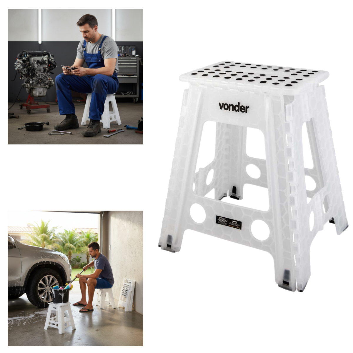 Banqueta Plástica Dobrável Altura 450mm Vonder