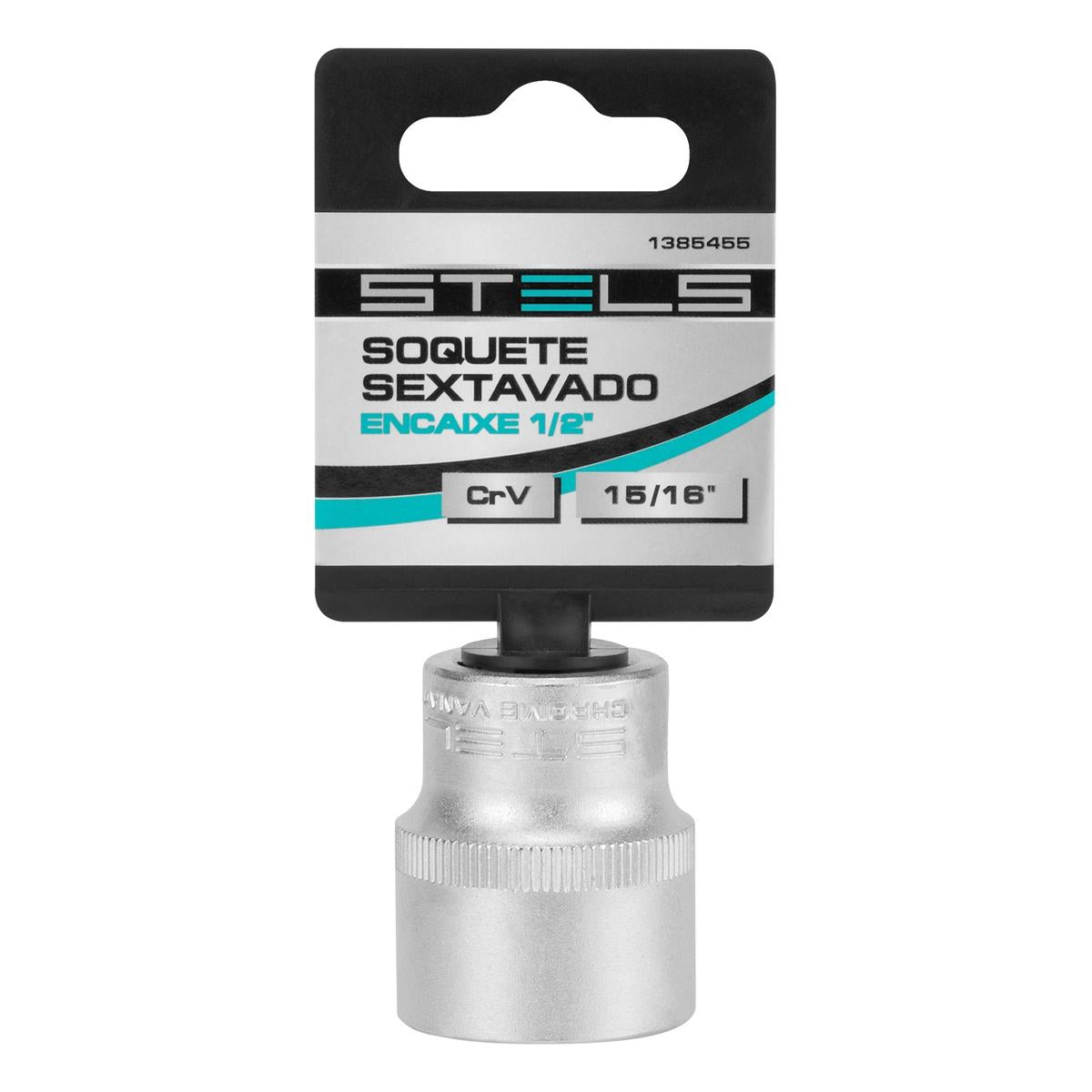 Soquete Sextavado 15/16'' Aço CrV Encaixe 1/2'' Stels 1385455 Com Clips Plástico