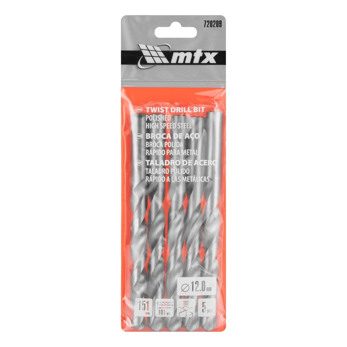 Broca Aço Rápido Metal 12mm Polida 5pcs MTX Standard Precisão HSS