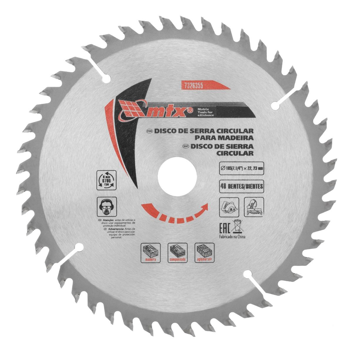 Disco Serra Circular Madeira 185mm 48 Dentes Aço 65Mn Liga YG8 MTX 7326355