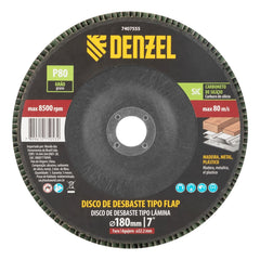 Disco Flap Desbaste Carboneto de Silício Grão 80 180x22,2mm Denzel 7407555 Ideal Para Metal Madeira