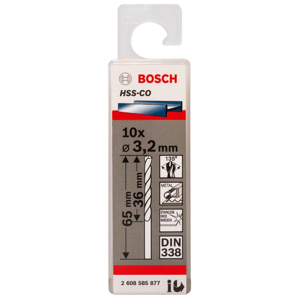 Broca Para Metal Bosch Aço Rápido Hss-Co 3,2mm 10 Peças