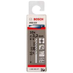 Broca Para Metal Bosch Aço Rápido Hss-Co 3,2mm 10 Peças