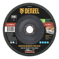 Disco Desbaste Tipo Flap Carboneto de Silício Grão 40 180mm 22,2mm Denzel 7407355 Para Esmerilhadeira