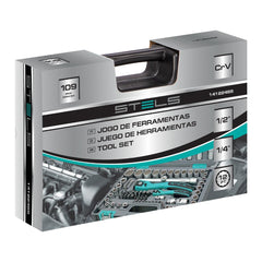 Jogo de Ferramentas 109 Peças 1/2'' 1/4'' Aço Cromo Vanádio Stels 14122455