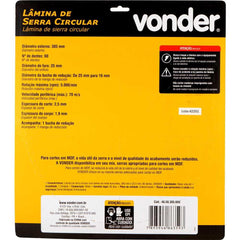Lamina Serra Circular Videa 305X25X60D 305mm 60D 25mm 5000rpm Aço Carbono Nove54