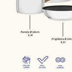 Jogo De Panelas Tramontina Brava Antiaderente Aço Inox Fundo Triplo 4 Peças Efeito Amadeirado