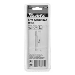 Bits Torx T25 Cromo Vanádio 75mm 2pcs MTX 1166055 Haste 1/4'' Resistente Durável