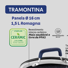 Panela Tramontina Romagna Indução 16 Cm 1,5 L Cerâmica Black Stone Inox E Alumínio