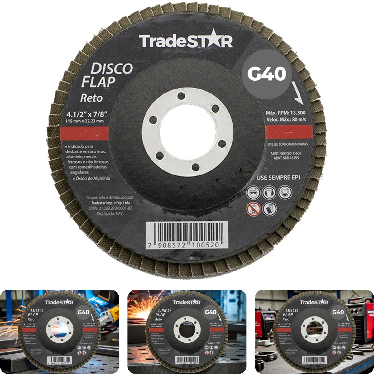 Disco Flap 115 mm G40 Fibra Reto Aço Tradestar