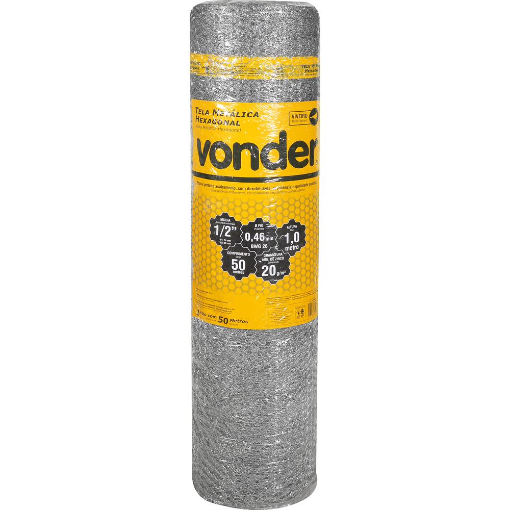 Tela Metálica Viveiro Hex Malha 1/2'' BWG26 1,0m 50m Vonder