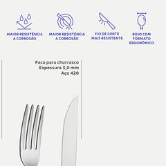 Faqueiro Tramontina Camboriú 24 Peças Em Aço Inox Com Facas De Churrasco Brilho