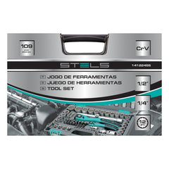 Jogo de Ferramentas 109 Peças 1/2'' 1/4'' Aço Cromo Vanádio Stels 14122455