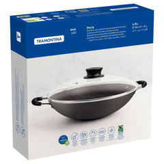 Panela Wok Tramontina Paris 36 cm 6,0 L Alumínio Antiaderente Starflon Max Com Tampa De Vidro Chumbo