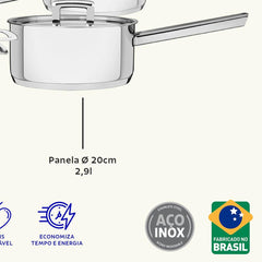 Jogo De Panelas Tramontina Brava Aço Inox Fundo Triplo 5 Peças Indução 260°C