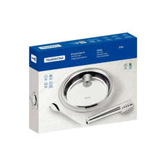 Kit Para Servir Tramontina Ciclo 3 Peças Redondo Aço Inox Com Tampa De Vidro Elegante Sofisticado