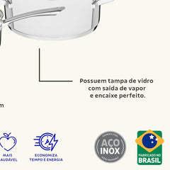 Jogo De Panelas Aço Inox 3 Pç Fundo Triplo Indução Linha Una Tramontina