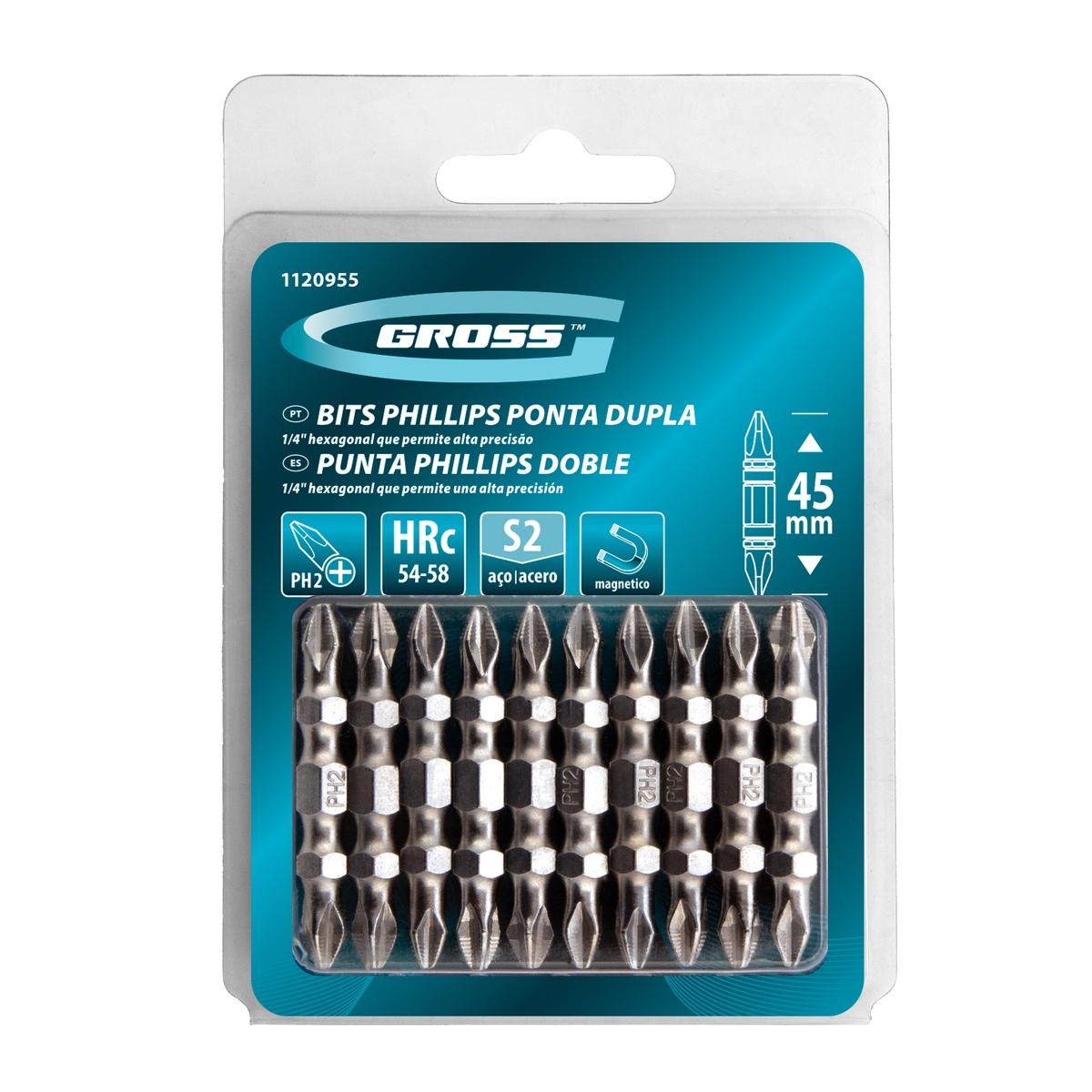 Bits Ponta Dupla Ph2-Ph2 45mm Aço Rápido 10 Unidades – Parafusadeira e Furadeira