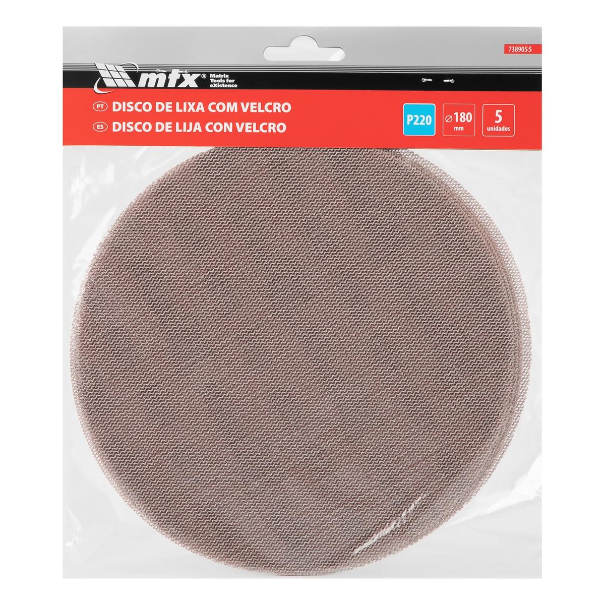 Disco de Lixa Telado com Velcro 180mm Grão 220 5pçs Acabamento Perfeito para Paredes e Tetos