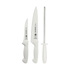 Jogo De Facas Tramontina Premium 3 Peças Aço Inox E Polipropileno Branco Com Chaira