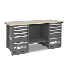 Bancada de Trabalho Madeira Cinza com Gaveteiros Painel de Ferramenta com Fechadura C57S/C-G Beta