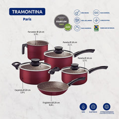 Jogo De Panelas 5 Peças Tramontina Paris Alumínio Vermelho Starflon Max Antiaderente