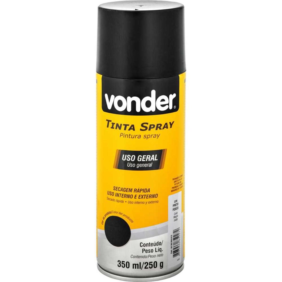 Tinta Spray Acrílica Preto Fosco 350ML/250G Vonder