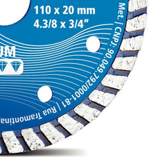 Disco de Corte Diamantado 4.3/8 42 Dentes 15000 rpm Aço Liga Especial Premium Tramontina MASTER