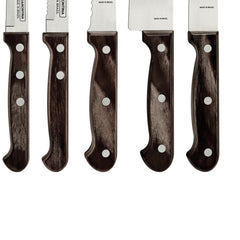 Jogo De Facas Tramontina Polywood 6 Peças Aço Inox Cabo Castanho Com Suporte