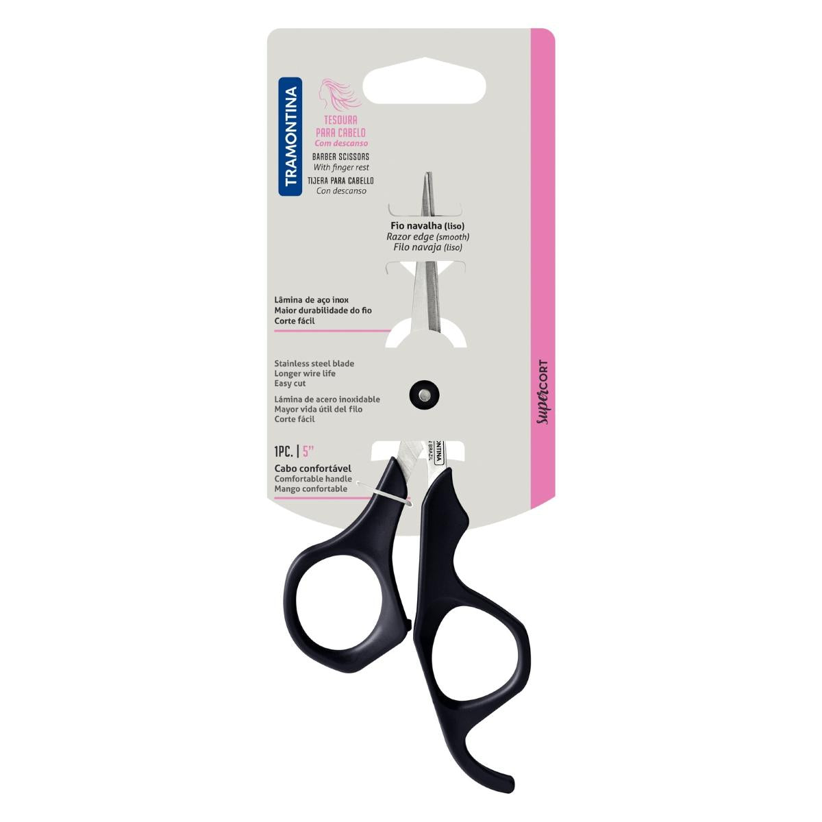 Tesoura Para Cabelo Tramontina Supercort 5 Polegadas Aço Inox Microsserrilha Profissional Onix