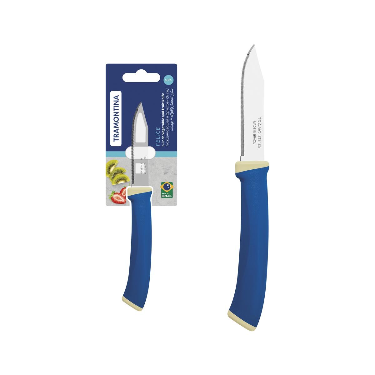 Faca Para Legumes E Frutas Tramontina Felice 3 Polegadas Aço Inox Fio Microsserrilhado Cabo Azul