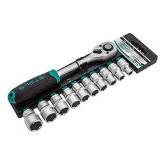 Jogo de Chave Catraca 1/2'' Encaixe Soquetes Sextavados 10-22mm 11 Peças Aço CrV Stels 1412755 - Guimepa
