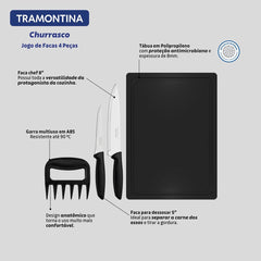 Jogo De Facas Tramontina Plenus 4 Peças Aço Inox E Tábua Preto