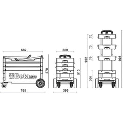 Carrinho de Ferramentas Tipo Trolley Rebatível 2 Gavetas com 6 Tabuleiros Vermelho C27S-R Beta