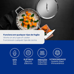 Jogo De Panelas Tramontina Grano Aço Inox Corpo Triplo 4 Peças Indução 260°C