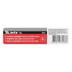 Marreta Quadrada Aço Carbono 8kg Cabo Emborrachado Fibra Vidro MTX 1096255