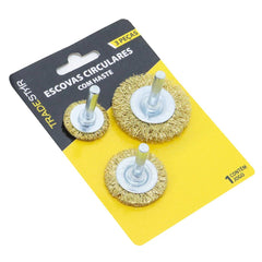Jogo Escova Circular de Aço Haste 1/4" 3 Peças Tradestar