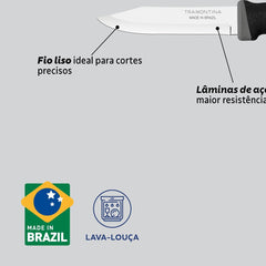 Faca Para Legumes E Frutas Tramontina Felice Aço Inox Cabo Polipropileno Preto 3 Polegadas