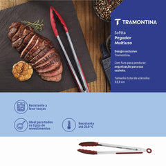 Pegador Multiuso Tramontina Softta Silicone E Aço Inox 33,9 Cm Vermelho Resistente Até 210 °C
