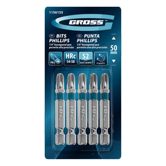 Jogo de Bits Phillips PH3x50mm Aço S2 5 Peças Gross Parafusadeira