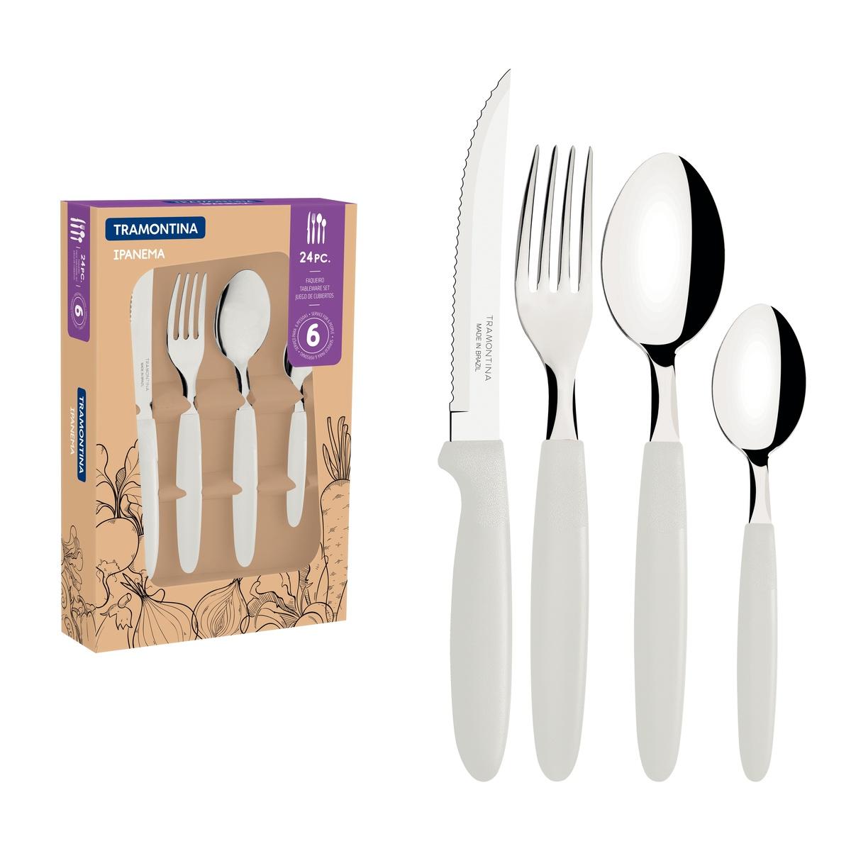 Faqueiro 24 Peças Aço Inox Cabo Polipropileno Branco Tramontina Ipanema