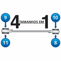 Chave Com Catraca 4 Bocas 4x5x6x7mm Tramontina PRO Aço Cr-V 50/60 Dentes Torque 25.2 N.m