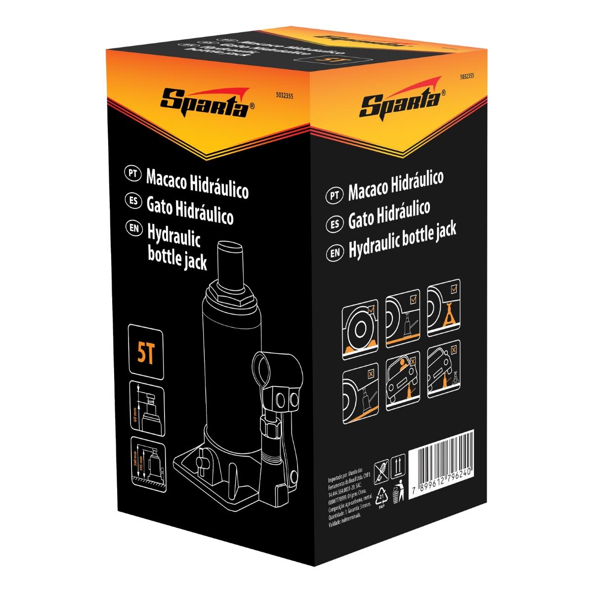 Macaco Hidráulico Garrafa 5T Elevação 195-380mm Sparta 5032355 Aço Resistente - Guimepa