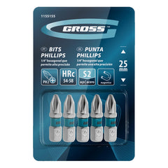 Bit Phillips PH2 25mm 5pcs Aço Japonês S2 Gross 1155155 Alta Resistência