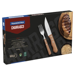 Jogo Para Churrasco Tramontina Dynamic 12 Peças Aço Inox Cabos De Madeira Natural